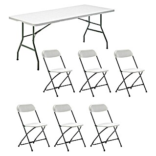 Set de muebles de jardín Every (7 pzs., Acero/HDPE, Blanco roto)