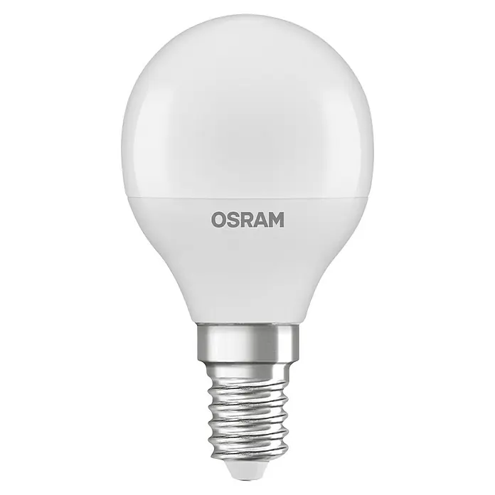 Osram Bombillas LED Star classic - E14, No regulable, Blanco cálido, 250 lm, 3,3 W - Primer plano de una lámpara LED Osram con base de rosca, ideal para una iluminación eficiente energéticamente y un rendimiento duradero en el hogar.