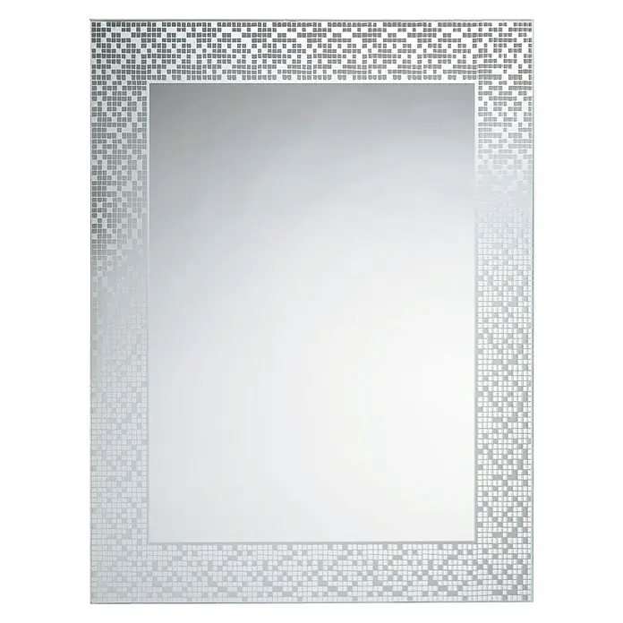 Camargue Espejo con serigrafía Gresite - Plateado - Espejo rectangular con un marco hecho de pequeñas baldosas de mosaico plateadas cuadradas, que le dan al espejo un aspecto moderno y elegante.