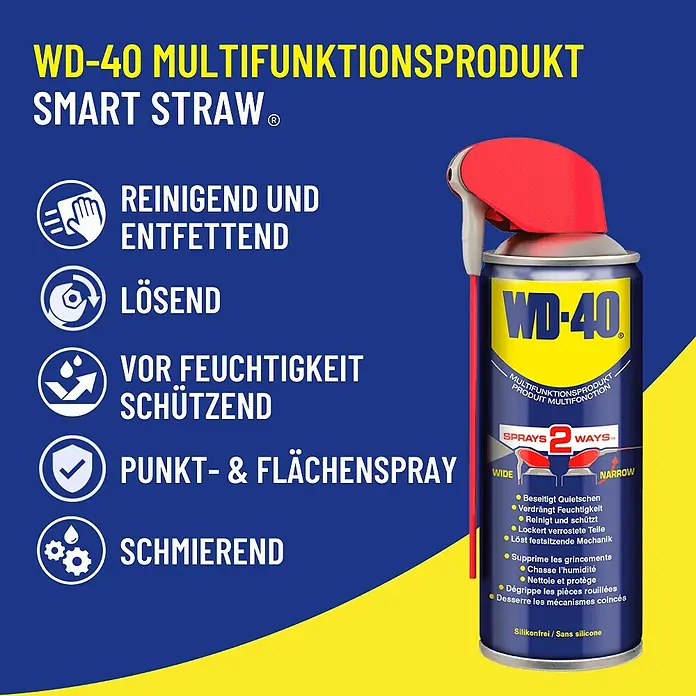 WD-40 Multiöl Smart Straw - 200 ml - WD-40 Multifunktionsprodukt Smart Straw®: Reinigt, schmiert, löst und schützt vor Feuchtigkeit. Praktisches 2-Wege-Sprühsystem.