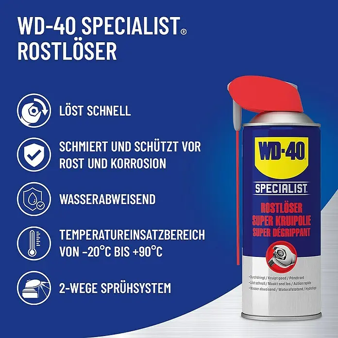 WD-40 Specialist Hochleistungs-Rostlöser Smart Straw - 250 ml - WD-40 Specialist Rostlöser: Löst schnell Rost, schmiert und schützt vor Korrosion. Wasserabweisend, Temperatureinsatzbereich -20°C bis +90°C, 2-Wege Sprühsystem.