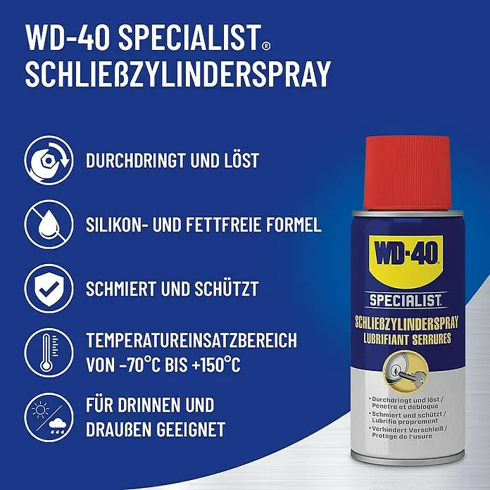 WD-40 Specialist Schließzylinderspray Classic - 100 ml - WD-40 Specialist Schließzylinderspray: Durchdringt, löst, schmiert und schützt Schlösser, silikon- und fettfreie Formel für Innen- und Außenbereiche.
