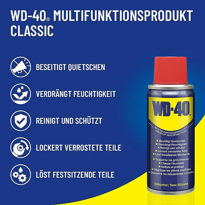 WD-40 Multiöl Classic - 100 ml - WD-40 Multifunktionsprodukt Classic: Beseitigt Quietschen, verdrängt Feuchtigkeit, reinigt und schützt, lockert verrostete Teile, löst fest.