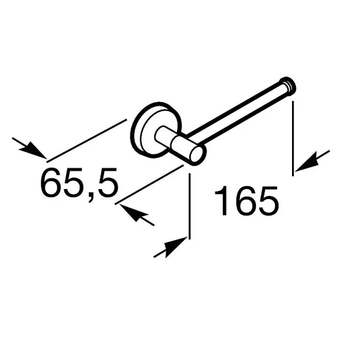 Roca Twin Portarrollos papel higiénico - Cromo, Metal - Imagen de un portarrollos de papel higiénico con dimensiones (65,5 y 165) para ilustrar las dimensiones del producto.