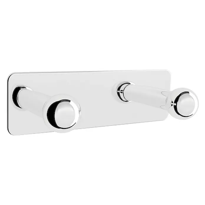 Roca Victoria Perchero - 4,68 x 13 x 4 cm, Carga soportada: 5 kg, Metal, Cromo - Un colgador doble cromado brillante para guardar chaquetas y abrigos con estilo en el baño o el pasillo.