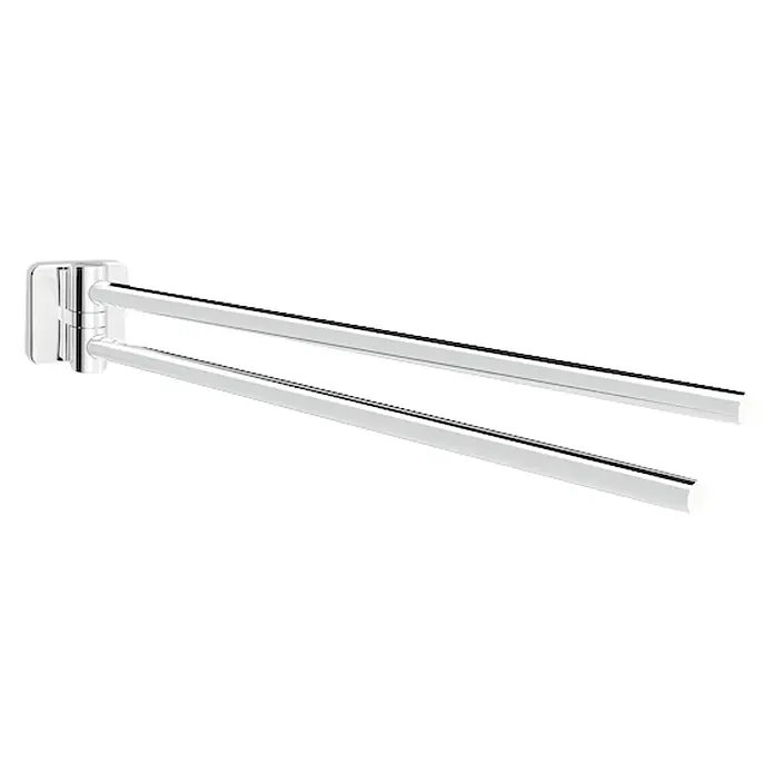 Roca Victoria Toallero de barra - Ancho: 31,7 cm, Cromo - Primer plano de un toallero de brazo oscilante cromado, un accesorio de baño práctico y elegante diseñado para brindar comodidad y organización.