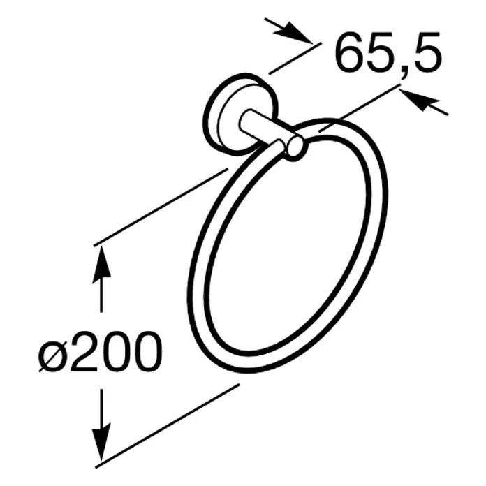 Roca Twin Toallero de anilla - Pegado - Ilustración de un toallero con unas dimensiones de 65,5 mm y Ø200 mm.