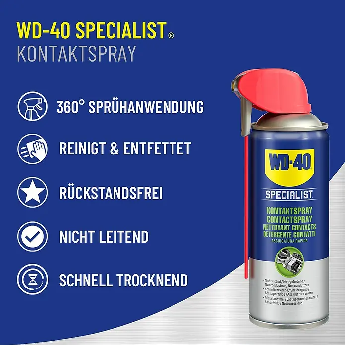 WD-40 Specialist Kontaktspray Smart Straw - 300 ml - WD-40 Specialist Kontaktspray reinigt, entfettet, ist rückstandsfrei, nicht leitend und schnell trocknend für elektronische Bauteile.