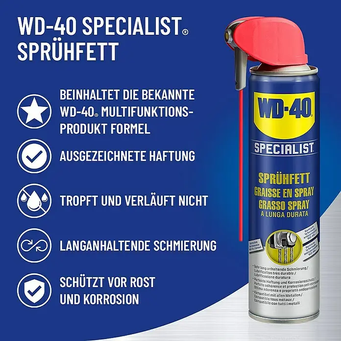 WD-40 Specialist Ketten-Sprühfett - 300 ml - WD-40 Specialist Sprühfett: Langanhaltende Schmierung, Schutz vor Rost und Korrosion für Metalle.\n