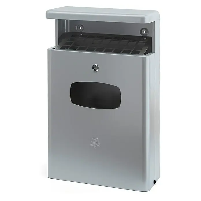 Proregal Asche-Mülleimer mit Bedachung für den Außenbreich - 16 l, Aluminium, Grau - Wand-Aschenbecher in Grau, ideal für den Außenbereich zur stilvollen und sauberen Entsorgung von Zigaretten.