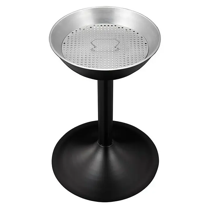 Proregal Asche-Mülleimer Elegant aus Metall mit Einsatz & Sieb - Metall, Schwarz - Ein stilvoller, freistehender Aschenbecher mit einem robusten, schwarzen Ständer und einem glänzenden, silberfarbenen Aschenbecheraufsatz.