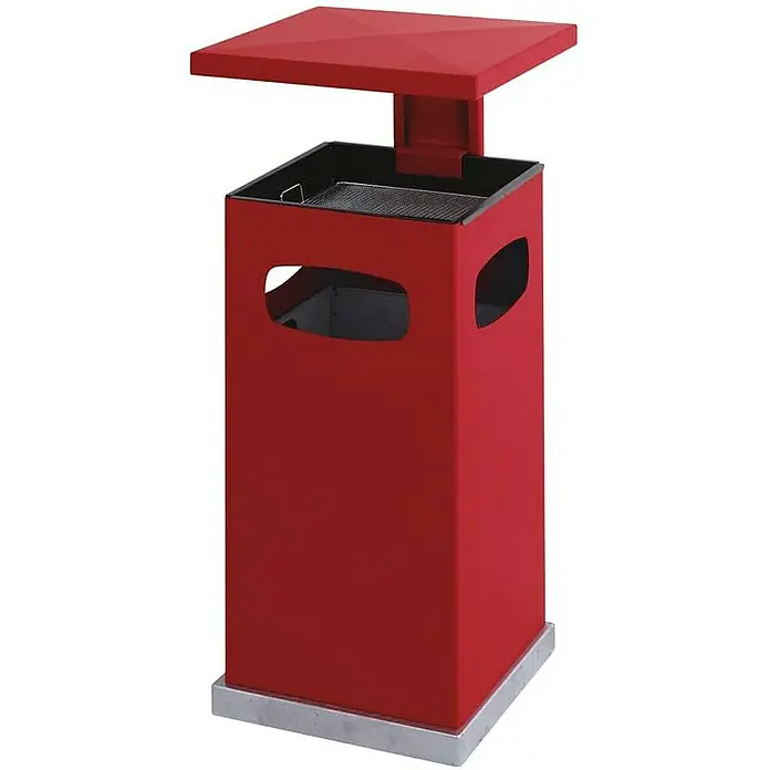 Proregal Asche-Mülleimer Metall mit abnehmbarem Dach - 70 l, Metall, Rot - Roter Outdoor-Aschenbecher mit Wetterschutz und seitlichen Griffen für die einfache Entleerung und Reinigung. Ideal für den Außenbereich.