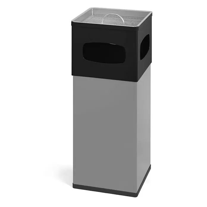 Proregal Asche-Mülleimer aus Aluminium mit Sieb - 50 l, Aluminium, Silber / Schwarz - Elegantes, quadratisches Abfallbehältnis mit schwarzem Oberteil und ovalen Öffnungen zur einfachen Müllentsorgung.