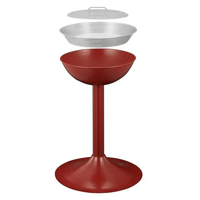 Proregal Asche-Mülleimer Elegant aus Metall mit Einsatz & Sieb - Metall, Rot - Paella-Set: Ein rotes Paella-Stativ mit Paella-Pfanne und Deckel, ideal für authentisches spanisches Kochen im Freien.