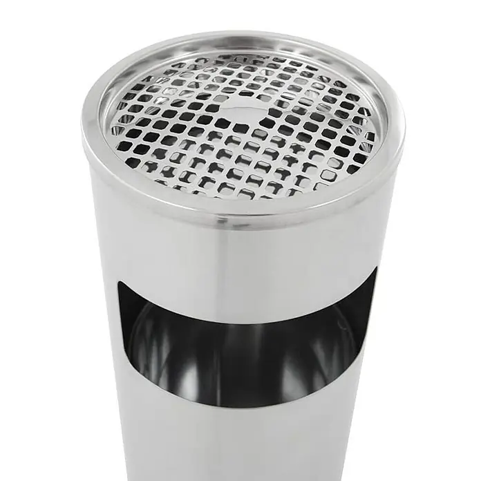Proregal Asche-Mülleimer Rund - 12,5 l, Edelstahl, Edelstahl / Silber - Metall-Standascher mit Gitterrost für den Außenbereich, robust und wetterfest für Zigarettenentsorgung.