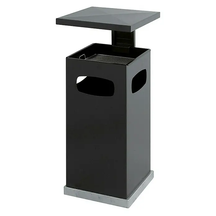 Proregal Asche-Mülleimer Metall mit abnehmbarem Dach - 70 l, Metall, Anthrazit - Moderner schwarzer Außengrilltisch mit quadratischer Tischplatte und seitlichen Griffen, ideal für Garten oder Terrasse.