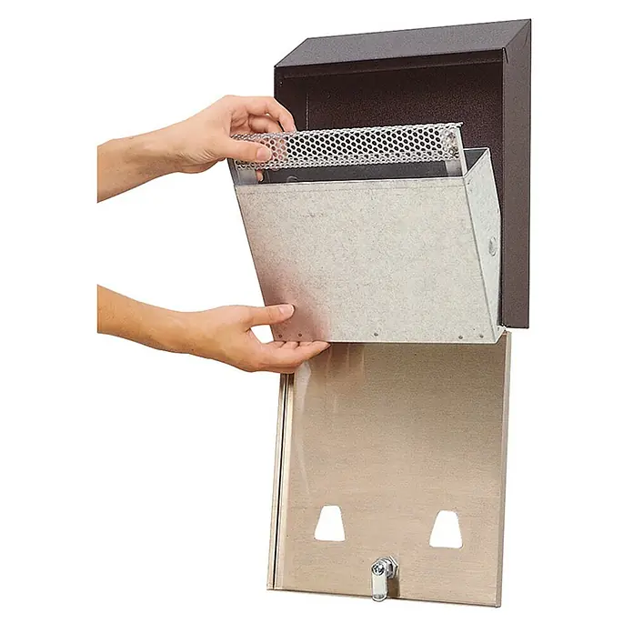 Proregal Asche-Mülleimer Rubbermaid Edelstahl mit feubeständigem Inneneimer aus Stahl - Edelstahl, Silber - Eine hochwertige, manipulationssichere Depotbox für sensible Dokumente oder Wertgegenstände, ideal für den sicheren Empfang.