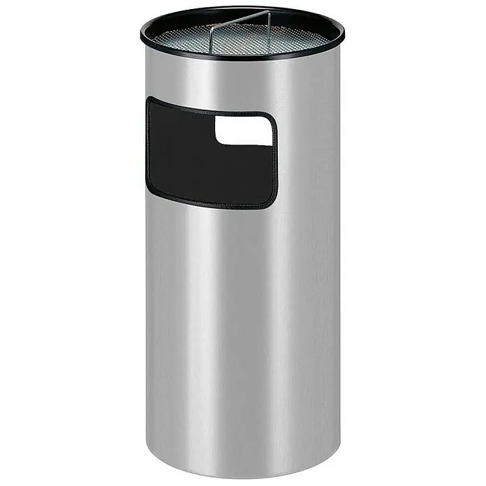 Proregal Asche-Mülleimer Rund feufest inkl. Löschsand & Sieb - 50 l, Metall, Silber - Metallabfallbehälter mit einer rechteckigen Öffnung und einem Gitterdeckel. Ideal für den Innen- und Außenbereich zur Abfallentsorgung.