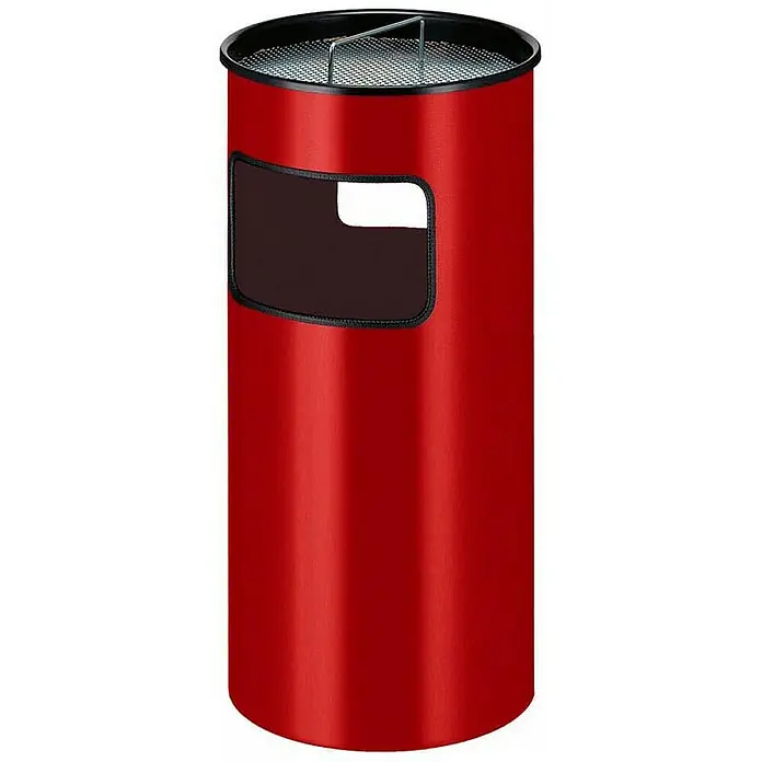 Proregal Asche-Mülleimer Rund feufest inkl. Löschsand & Sieb - 50 l, Metall, Rot - Roter Standaschenbecher für den Außenbereich mit Metalleinsatz und rechteckiger Öffnung zur einfachen Entsorgung von Zigaretten.