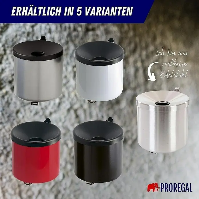Proregal Asche-Mülleimer Rund feulöschend Wandaschenbecher - 2 l, Metall, Rot mit schwarzem Decker - Wandaschenbecher in 5 Varianten erhältlich: Edelstahl, Weiß, Rot, Schwarz und Silber.