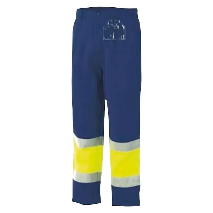 Industrial Starter Pantalones de trabajo Extreme - XL, Azul/Amarillo - Pantalones de trabajo azules con bandas reflectantes amarillas y plateadas para una mejor visibilidad y seguridad laboral en exteriores.