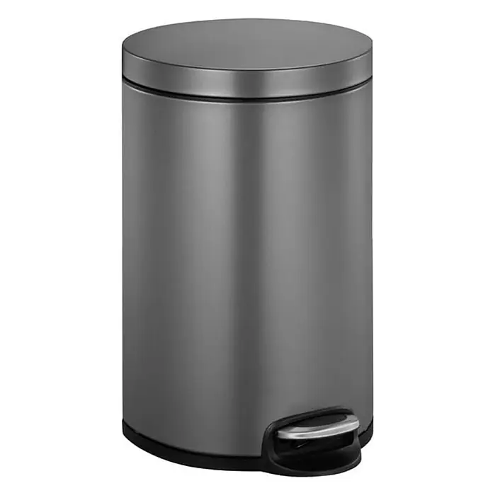 Proregal Treteimer - 8 l, Kunststoff, Platin - Ein grauer, runder Treteimer aus Metall mit Deckel und Fußpedal, ideal für Bad oder Küche. Er bietet eine saubere und stilvolle Lösung für Abfall.