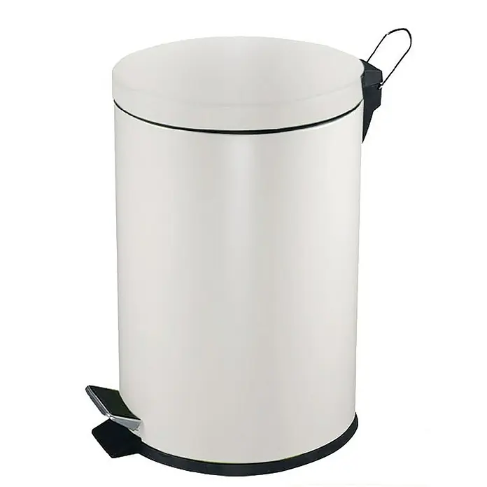 Proregal Treteimer Runder Tretabfallsammler mit herausnehmbaren Kunststoff-Inneneimer - 5 l, Metall, Weiß - Ein runder, weißer Treteimer mit einem Pedal am Boden und einem Griff an der Seite, ideal für Badezimmer oder Küchen.