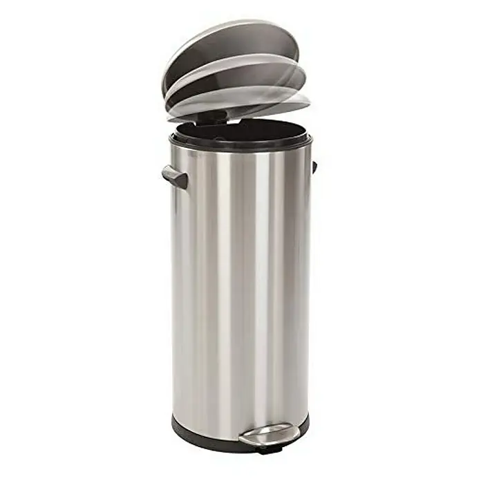 Proregal Treteimer Retro Treteimer mit markanten Griffen und Kugelkappe - 30 l, Kunststoff, Silber - Ein Edelstahl-Treteimer mit schwingendem Deckel, der sich ideal für Küche oder Bad eignet und eine hygienische Abfallentsorgung ermöglicht.