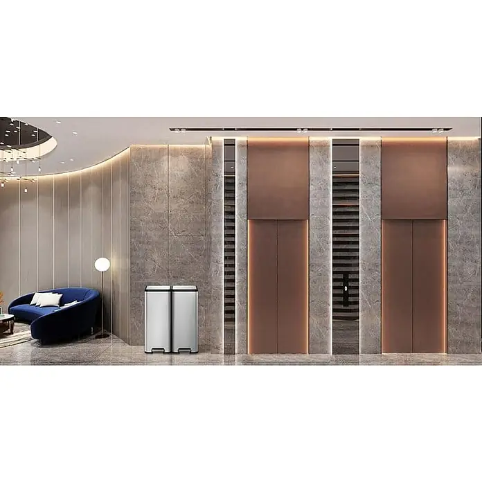 Proregal Treteimer Kompakter und funktionaler Treteimer aus mattgrauem Edelstahl - 45 l, Edelstahl, Silber - Elegantes Interieur mit einem Doppel-Abfallbehälter aus Edelstahl, der Funktionalität und modernes Design vereint.