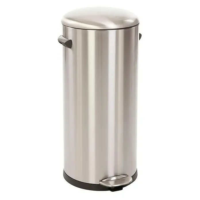 Proregal Treteimer Retro Treteimer mit markanten Griffen und Kugelkappe - 30 l, Kunststoff, Silber - Dieser schicke, runde, silberne Treteimer aus Edelstahl ist ideal für Küche oder Bad und bietet eine stilvolle Abfallentsorgung.