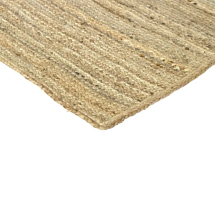 Alfombra de yute Nazar - Beige, 500 x 300 cm - Primer plano de una alfombra de yute beige con textura trenzada, ideal para añadir un toque natural y rústico a cualquier espacio.