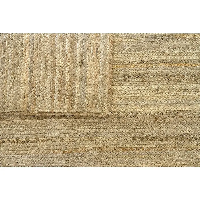 Alfombra de yute Nazar - Beige, 500 x 300 cm - Primer plano de una alfombra tejida de material de yute natural, que muestra una textura rústica y cálida.