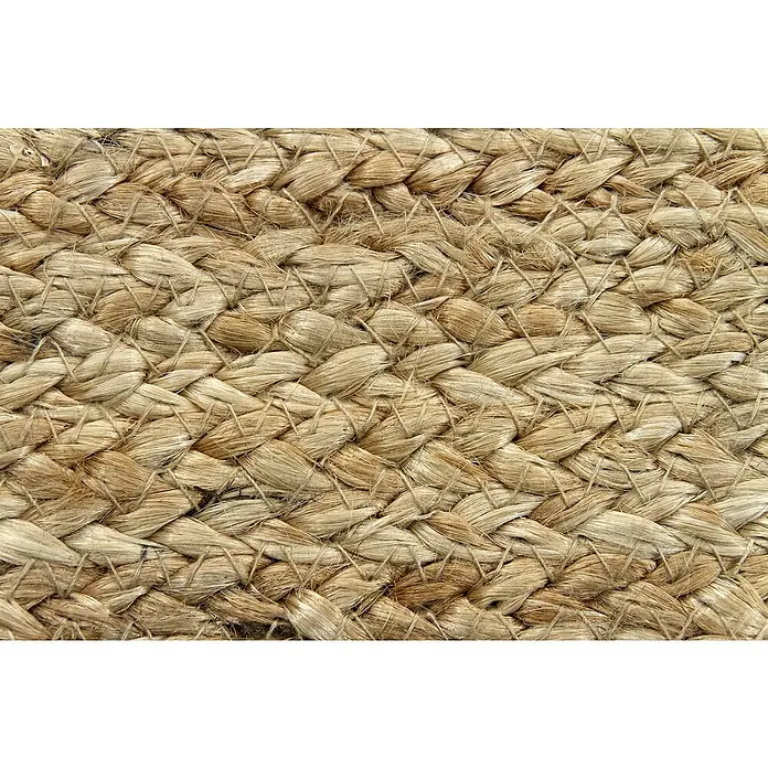 Alfombra de yute Nazar - Beige, 500 x 300 cm - Primer plano de una alfombra de yute tejida, que muestra su textura robusta y natural. Los tonos cálidos añaden un ambiente acogedor y orgánico a cualquier espacio.