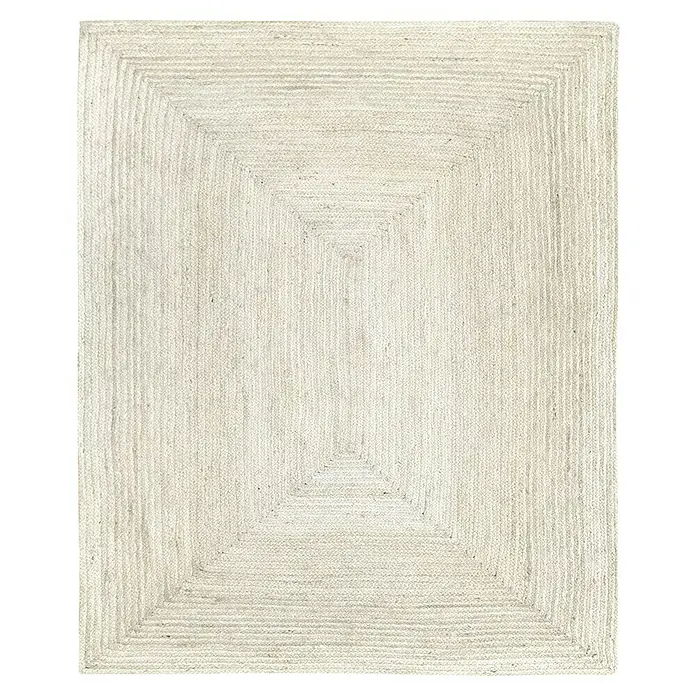 Alfombra de yute Nazar - Blanco, 300 x 250 cm - Alfombra cuadrada beige con un patrón de cuadrados repetido. El diseño crea un efecto de profundidad óptica.