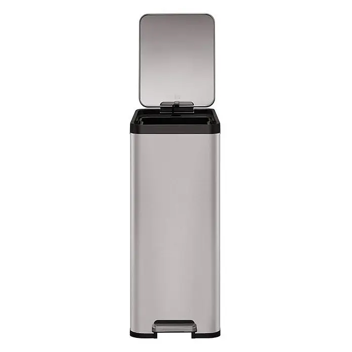 Proregal Treteimer Kompakter und funktionaler Treteimer aus mattgrauem Edelstahl - 45 l, Edelstahl, Silber - Ein moderner, rechteckiger Treteimer aus Edelstahl mit schwarzem Deckel und Fußpedal für hygienische Abfallentsorgung.