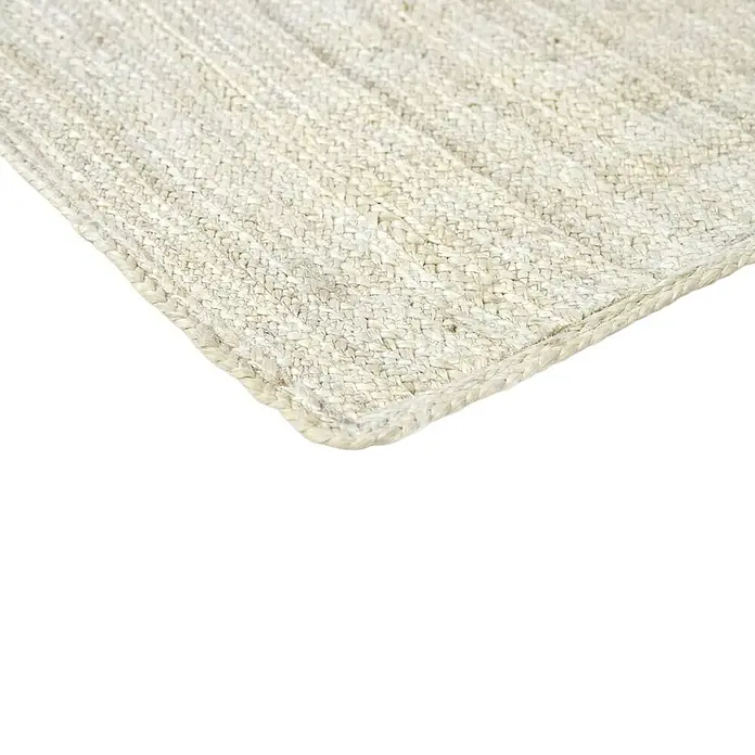 Alfombra de yute Nazar - Blanco, 300 x 250 cm - Primer plano de una alfombra tejida de color claro, resaltando la textura y la artesanía. Ideal para un ambiente natural.