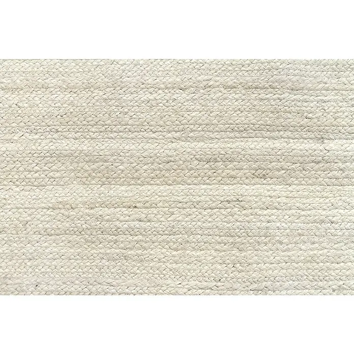 Alfombra de yute Nazar - Blanco, 300 x 250 cm - Vista detallada de una alfombra trenzada natural que muestra una textura rústica y acogedora en un tono neutro.
