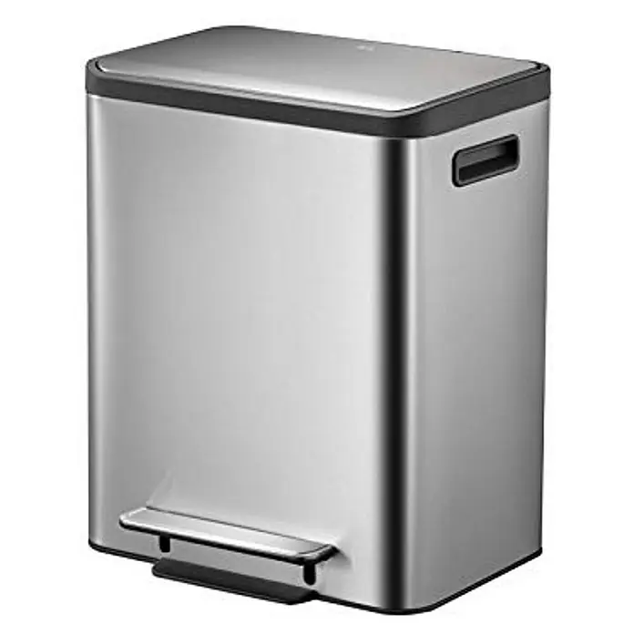 Proregal Treteimer - 30 l, Edelstahl, Silber - Silberner, rechteckiger Treteimer mit schwarzem Deckel und Fußpedal für hygienische Abfallentsorgung.