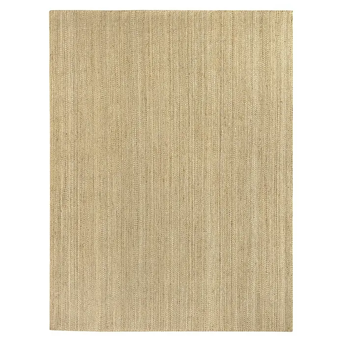 Alfombra de yute Córdoba - Natural, 400 x 300 cm, 100% yute - Primer plano de una alfombra rectangular de color natural con una textura sutil y una elegancia sencilla. Perfecta para cualquier habitación.