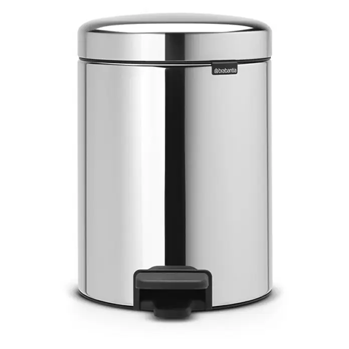 Proregal Treteimer Brabantia Klassischer Tretmülleimer mit Soft-Verschluss - 5 l, Metall, Edelstahl - Silberfarbener Brabantia Treteimer mit schwarzem Pedal und dezentem Logo. Ideal für Bad oder Küche, robust und stilvoll.