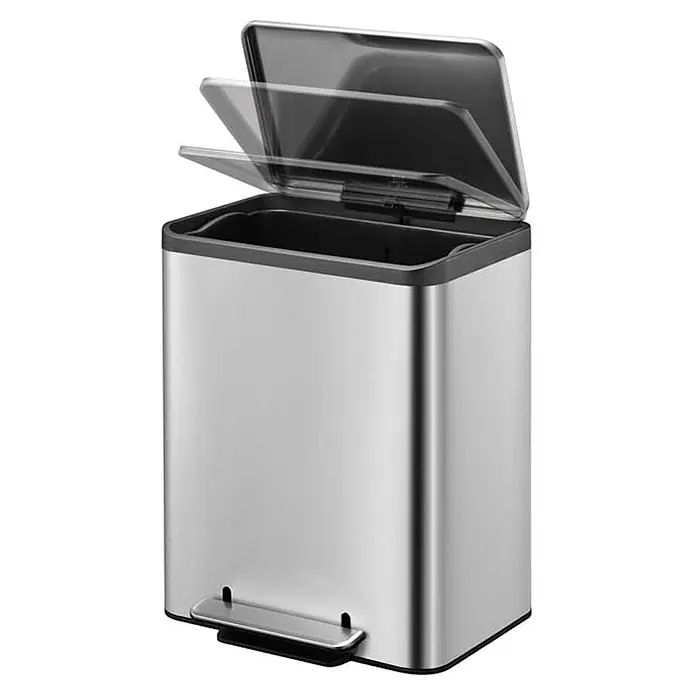 Proregal Treteimer - 30 l, Edelstahl, Silber - Eleganter, eckiger Treteimer aus Edelstahl mit offenem Deckel. Ideal für Bad oder Küche, robust und hygienisch.