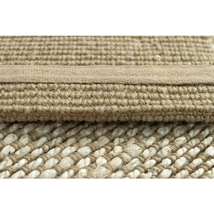 Alfombra de yute Málaga - Blanco/Natural, 300 x 250 cm, 100% yute - Primer plano de una alfombra de fibra natural con sutiles detalles en los bordes, aportando textura y calidez a cualquier estancia.