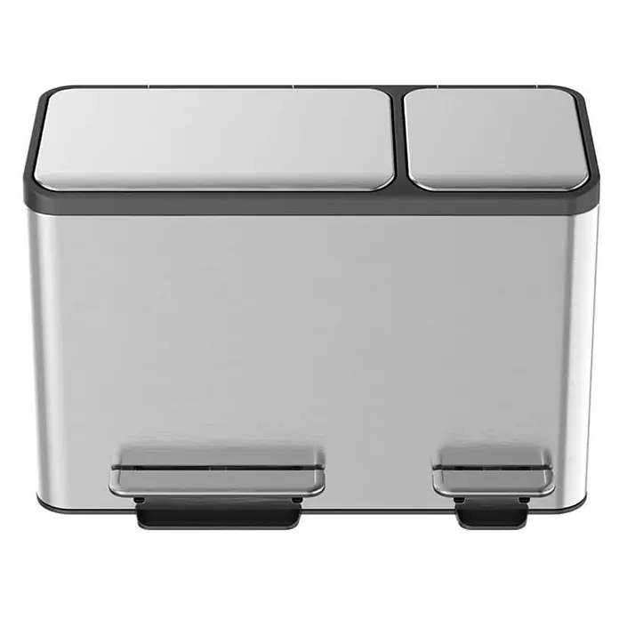 Proregal Treteimer - 36 l, Edelstahl, Silber - Edelstahl-Abfalleimer mit zwei Fächern und Pedal für eine einfache Mülltrennung. Ideal für Küche und Büro.