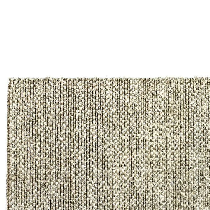 Alfombra de yute Málaga - Blanco/Natural, 300 x 250 cm, 100% yute - Primer plano de un tejido beige con una textura tejida marcada, perfecto para proyectos textiles y aplicaciones de diseño.