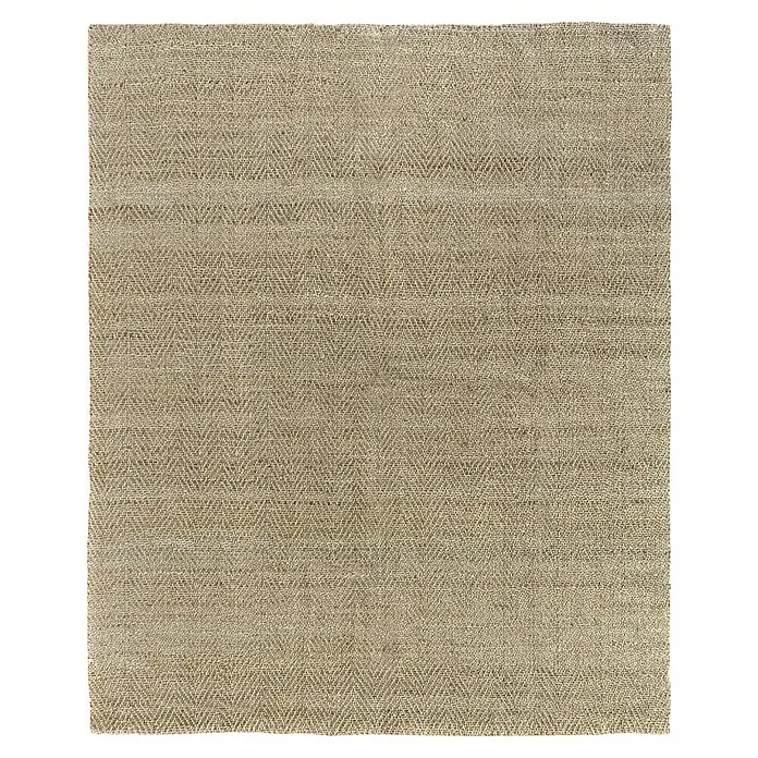 Alfombra de yute Alcázar - Natural, 300 x 250 cm, 100% yute - Primer plano de una alfombra beige con un sutil patrón de espiga, ideal para crear un ambiente cálido y natural en la habitación.
