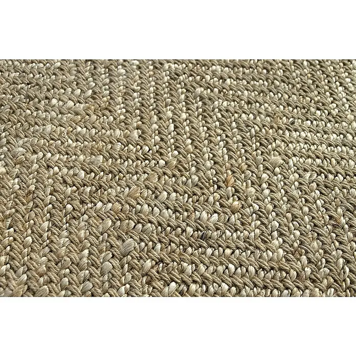 Alfombra de yute Alcázar - Natural, 250 x 250 cm, 100% yute - Primer plano de una alfombra de sisal que muestra la distintiva textura tejida, destacando su color y textura naturales.