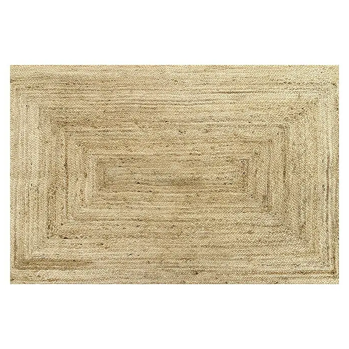 Alfombra de yute Nazar - Beige, 360 x 220 cm - Una alfombra rectangular con un patrón rectangular escalonado en varios tonos de marrón, perfecta para cualquier habitación.