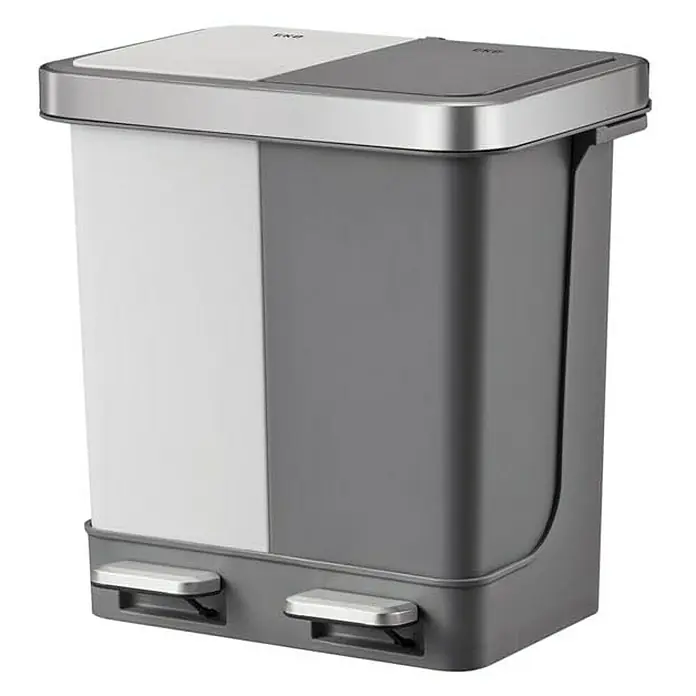 Proregal Treteimer Funktionale Treteimer aus Kunststoff mit Soft-Close-Deckel - 20 l, Kunststoff, Weiß/Grau - Ein EKO Phantom Duo Abfallbehälter mit zwei Fächern, ideal für die Mülltrennung in Haushalten. Praktisch und stilvoll.