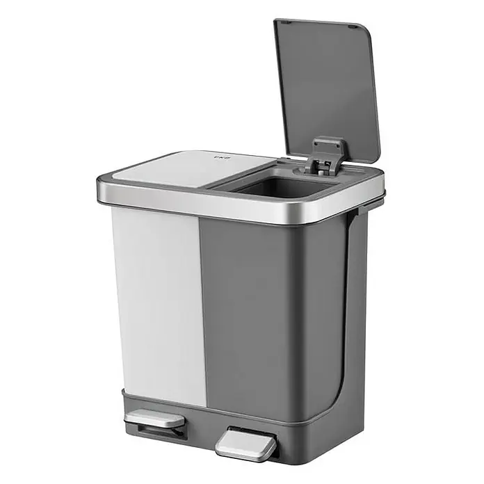 Proregal Treteimer Funktionale Treteimer aus Kunststoff mit Soft-Close-Deckel - 20 l, Kunststoff, Weiß/Grau - Dual-Mülleimer mit Fußpedal.