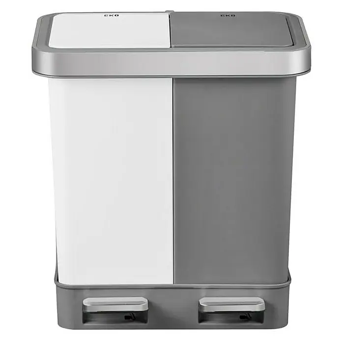 Proregal Treteimer Funktionale Treteimer aus Kunststoff mit Soft-Close-Deckel - 20 l, Kunststoff, Weiß/Grau - Zweigeteilter Treteimer in Grau und Weiß mit silbernem Deckel und Fußpedalen für die Mülltrennung.